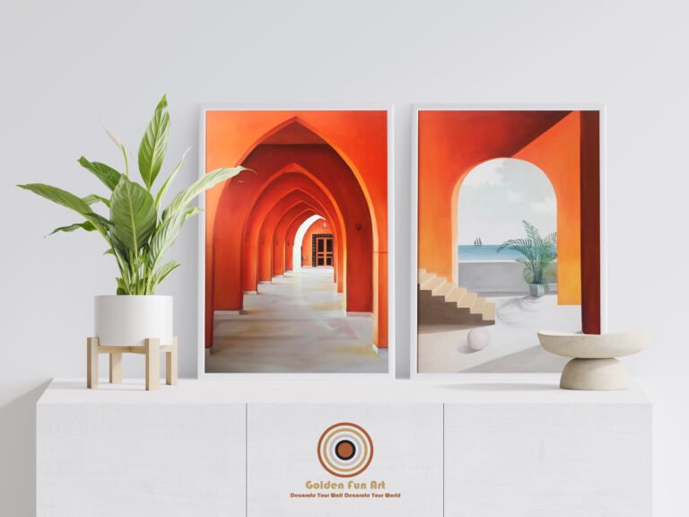 Bold Orange & White Corridor Art for Modern Spaces